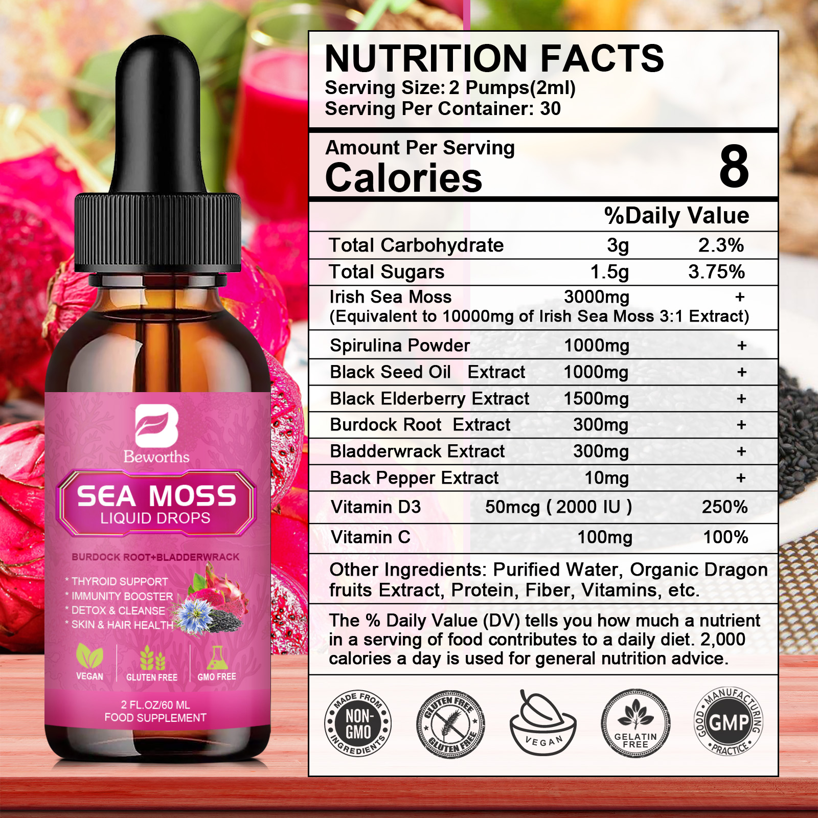 BEWORTHS 3000MG Seamoss Liquid - Root Stimulator Liquid reseña y precio