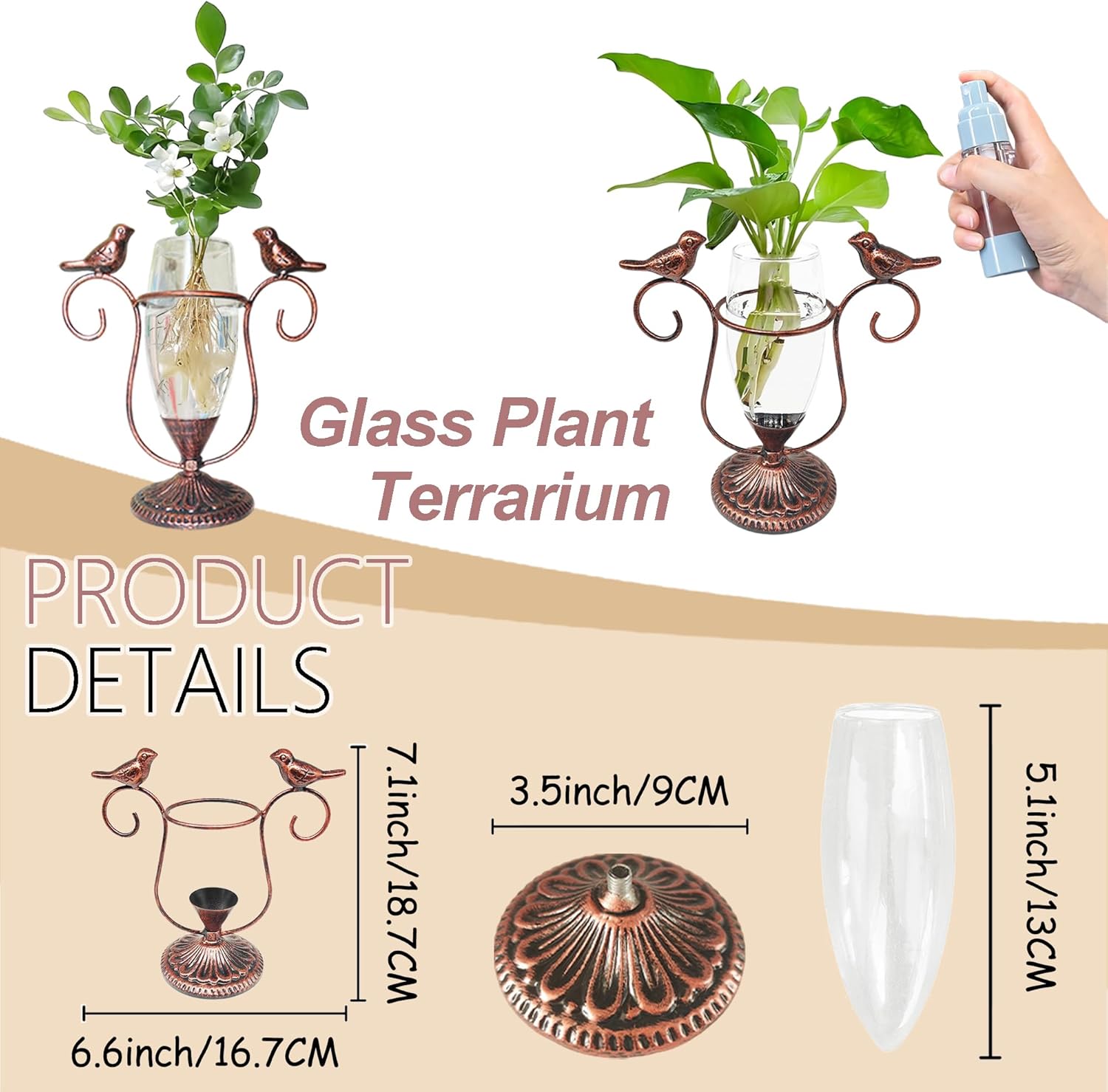 2 Vintage Copper Bird Plant Pr - Propagation Station Vase reseña y precio