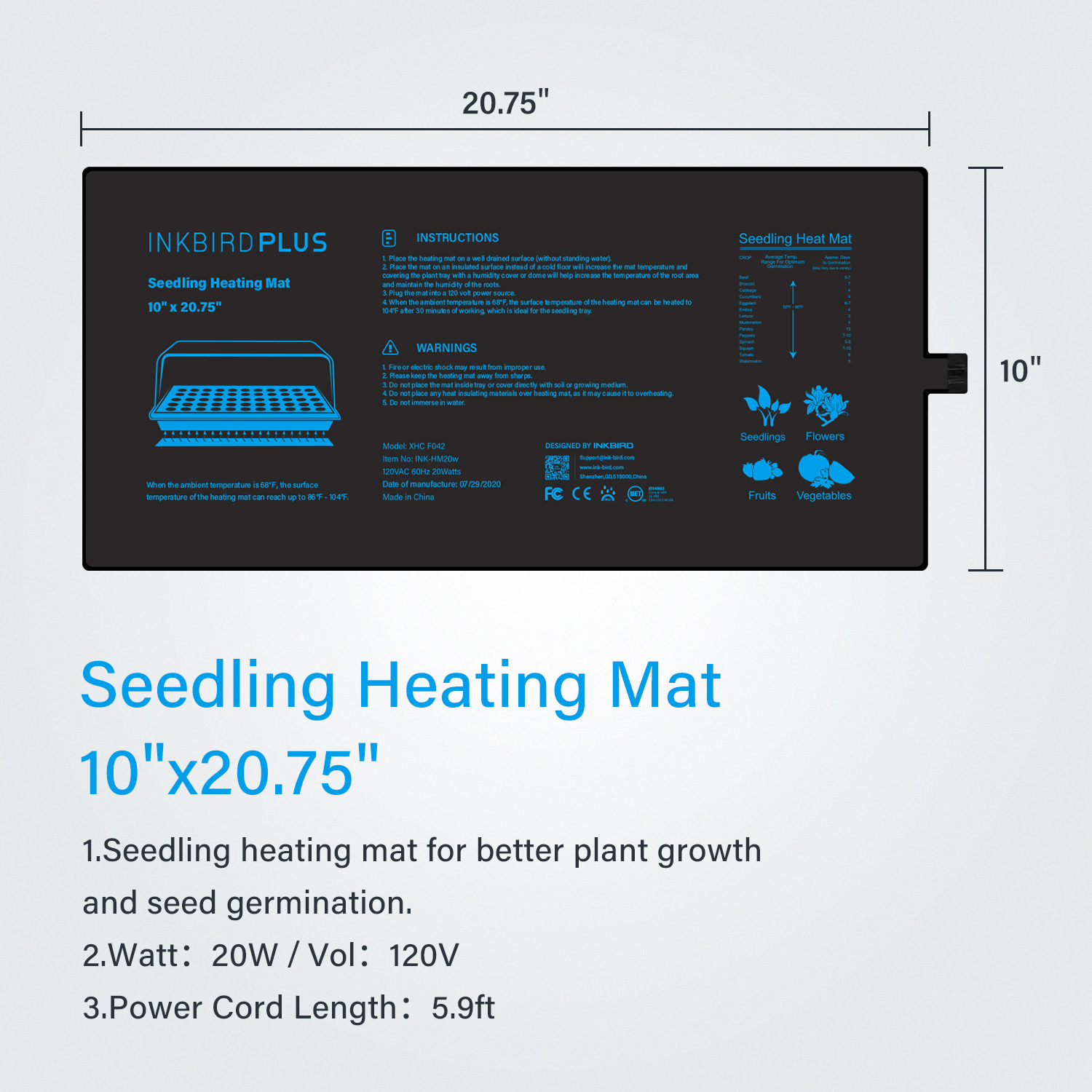 20.75x10CM EU/US/UK/AU Plug Se - Heat Mat Seedling reseña y precio